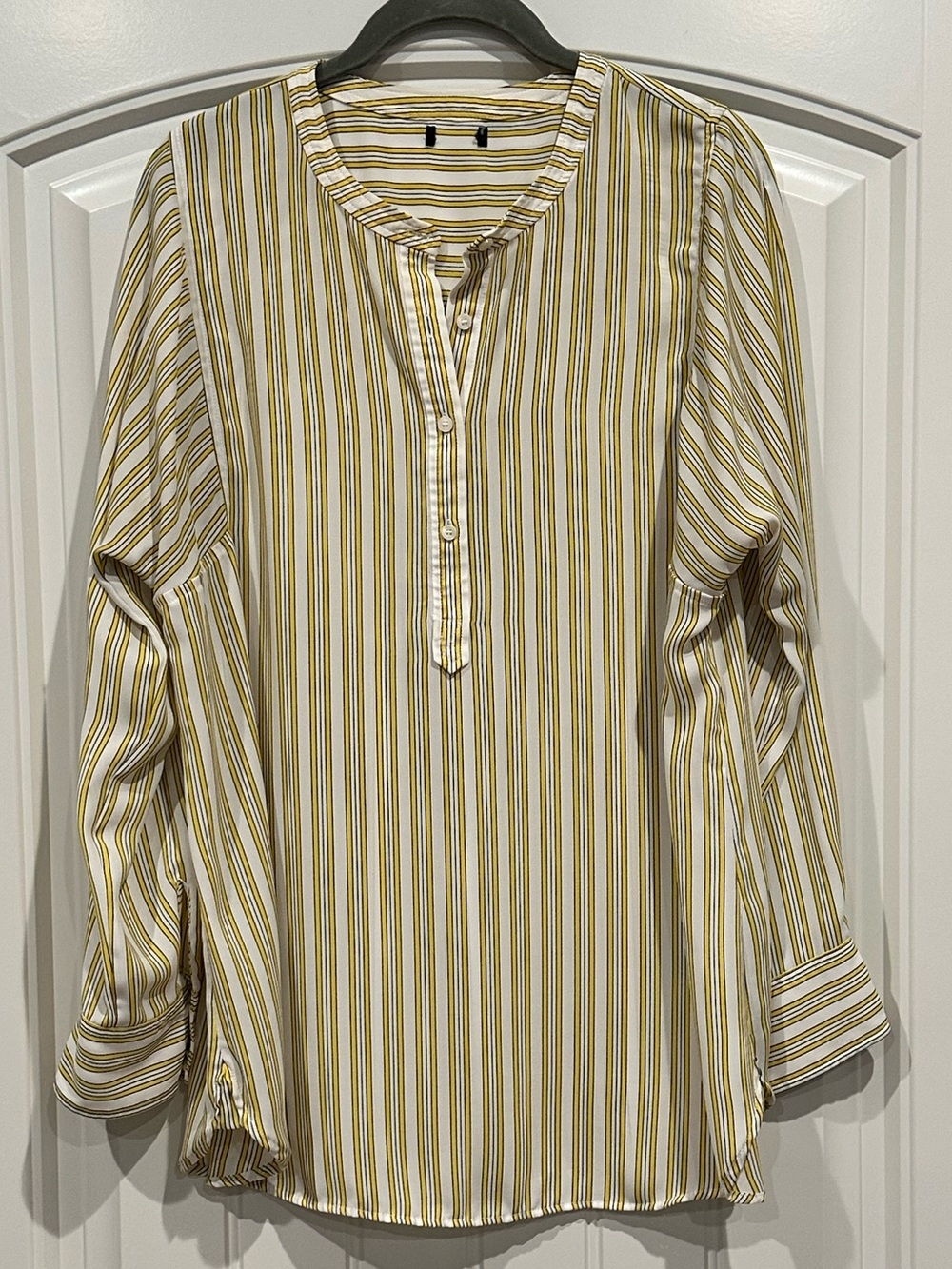 Talbots Yellow & White Striped Tunic Style Blouse